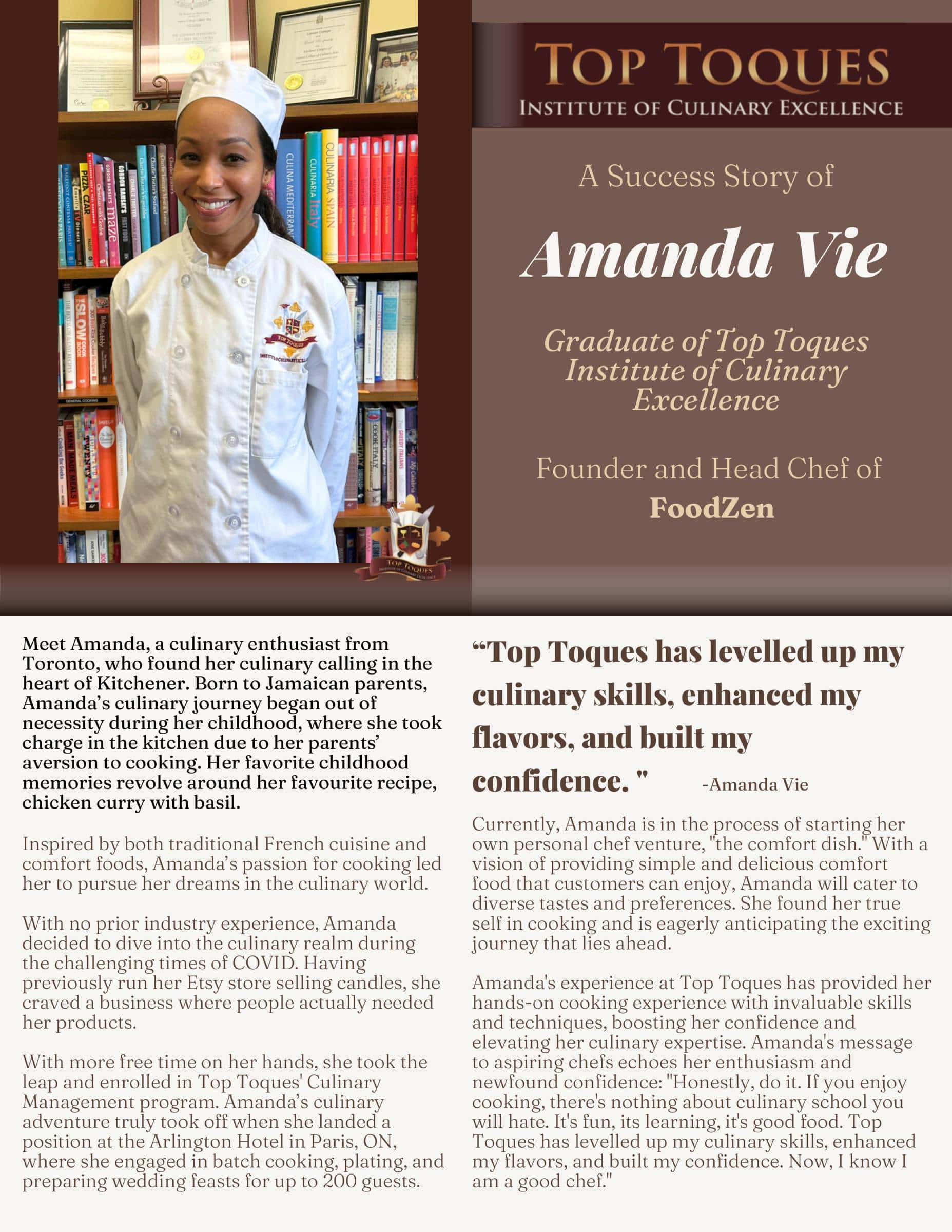 Student Success Story - Amanda Vie - Document - Top Toques Institute of Culinary Excellence