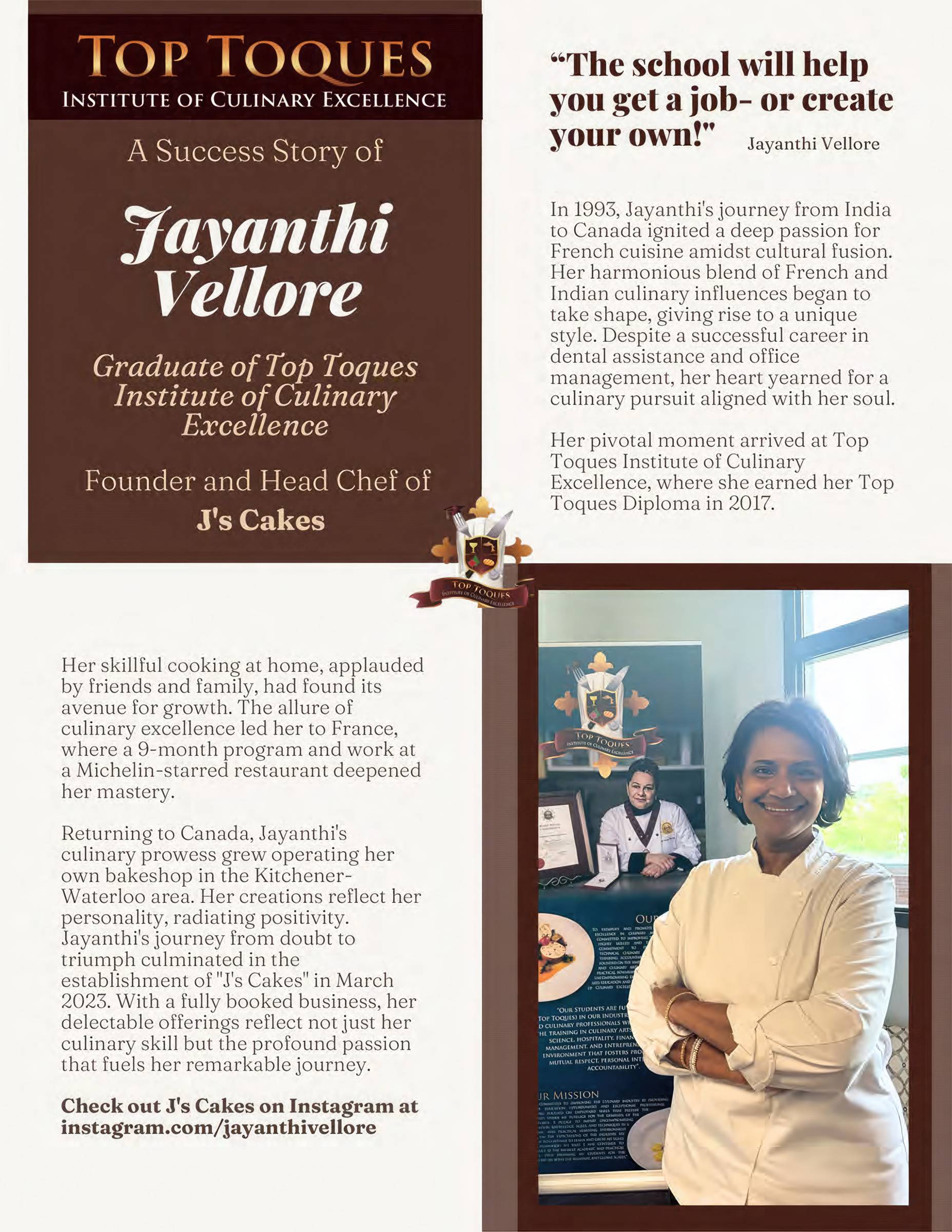 Student Success Story - Jayanthi Vellore - Image - Top Toques Institute of Culinary Excellence